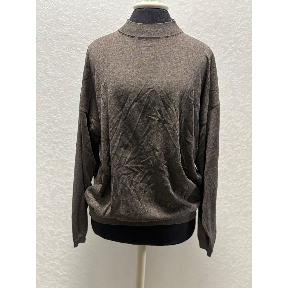 St. Croix Knits Mens Mock Neck Sweater Brown Cotton Microfiber Blend Large USA